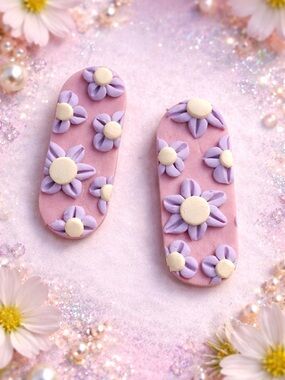Pink Floral Handmade Polymer Clay Earrings